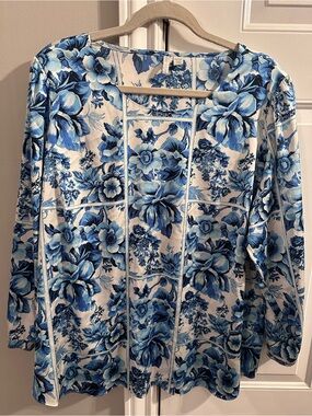 Cato Blue and White Floral Blouse